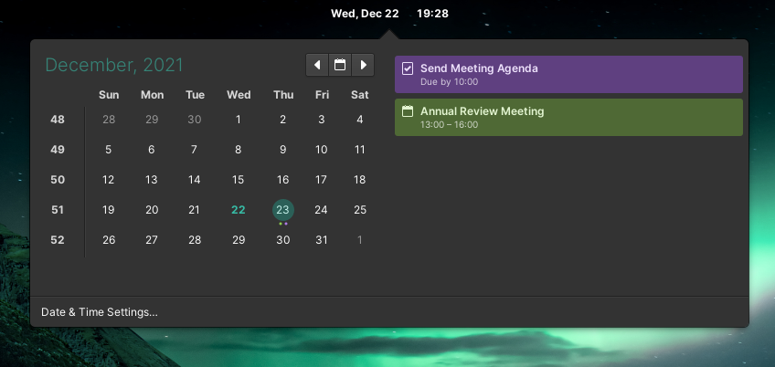 Tasks alongside Events in Wingpanel