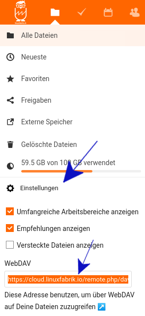 Retrieve Nextcloud WebDAV URL for Zotero